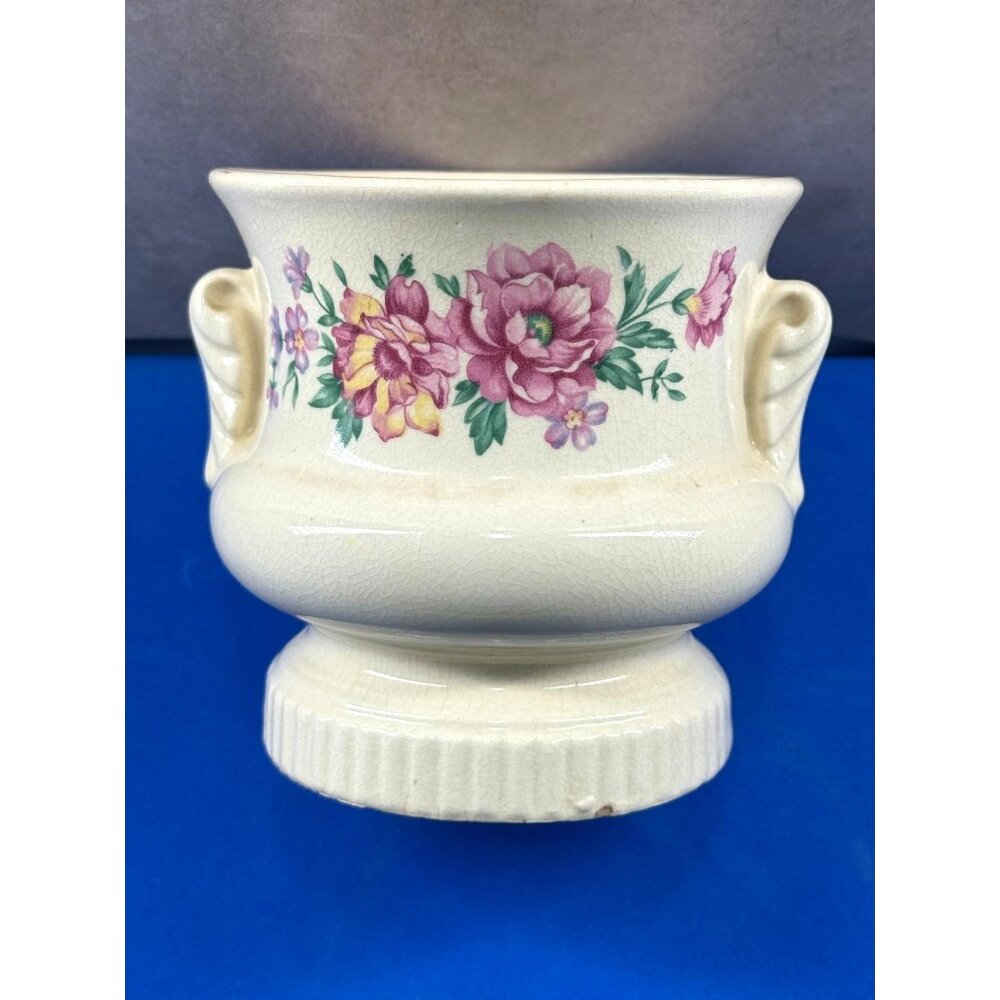 Vintage Royal Copley Floral Ceramic Planter With Dual Handles